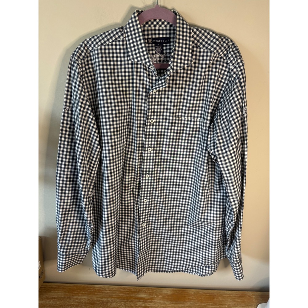 Oxford Golf Mens Gingham Button Down Shirt Navy‎ White Cleveland Golf XXIO L
